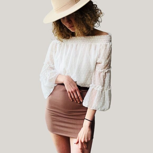 HL Affair NY Off Shoulder Swiss Dot White Blouse Size M/L MSRP‎ $188 - Picture 6 of 6